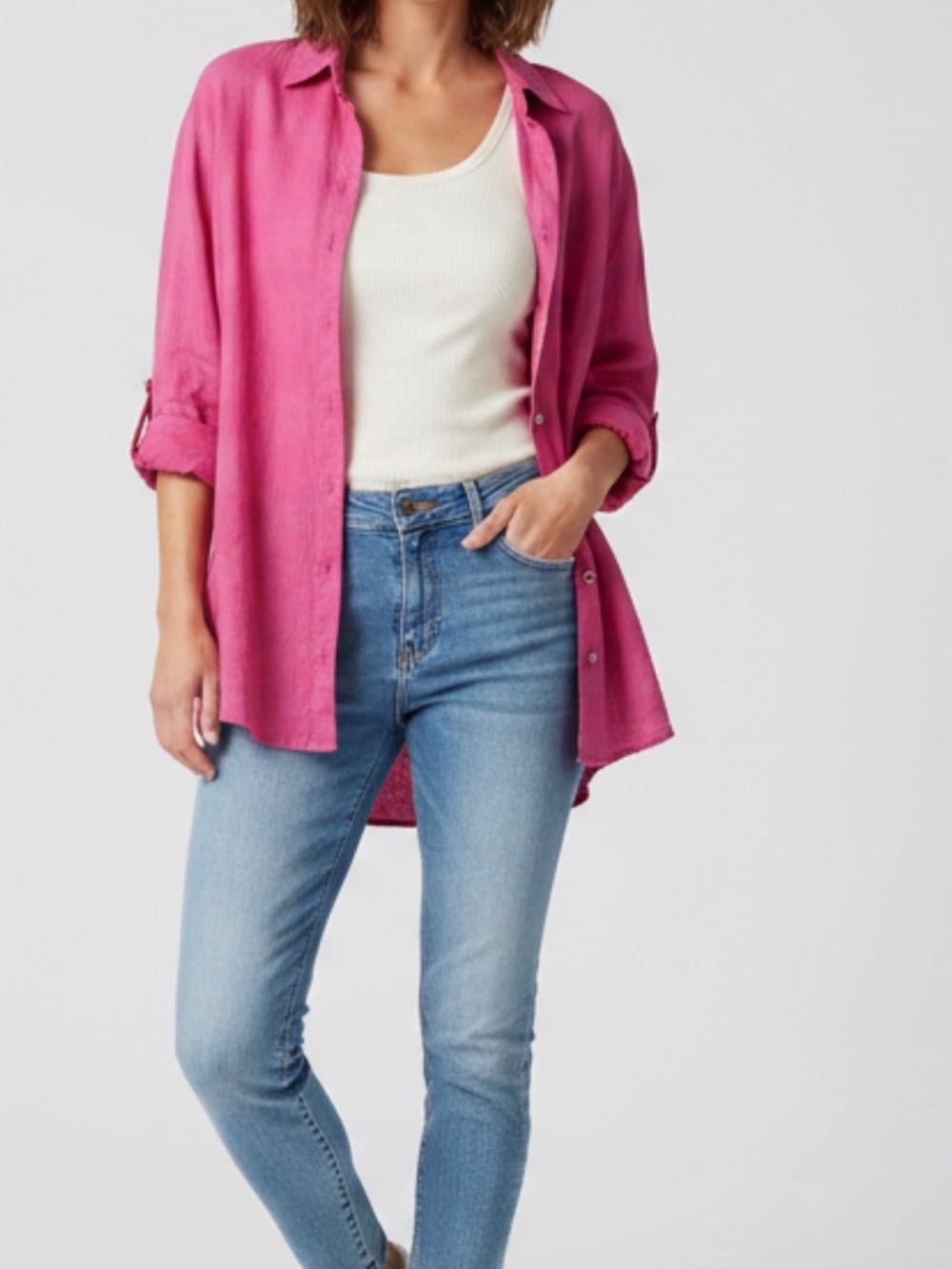 Made in Italy 100% linen Pink Button-Up Shirt -